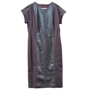 Ann Taylor Brown Faux Leather Mixed Media Sheath Dress Cap Sleeve 6 NEW
